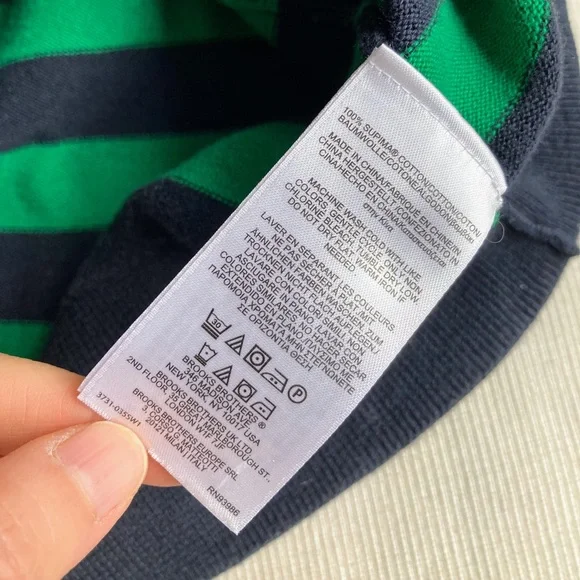 Brooks Brothers Women’s 100% Supima Cotton Navy Blue Pink Green Striped Knit Top - Picture 6 of 6